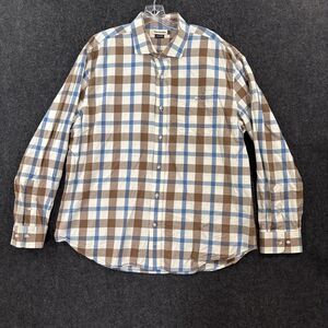 Tom Beckbe Shirt Men's XXL Brown Blue Plaid Cotton Tencel Pocket Casual